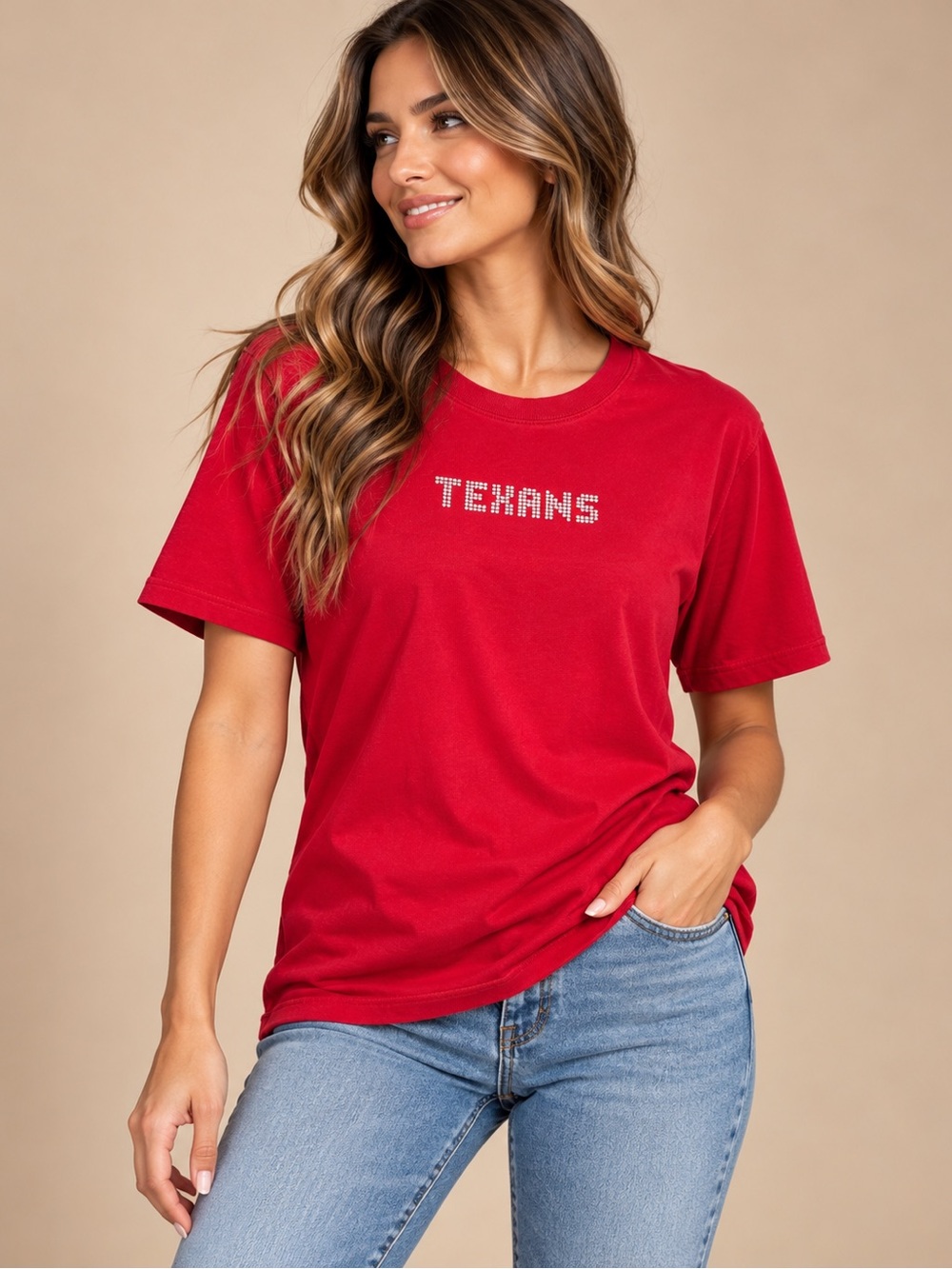 Vintage Reebok Houston Texans Rhinestone Red NFL Football Tee